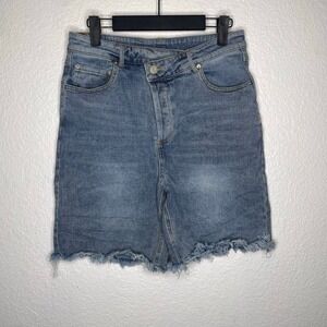 Rehab Lab Womens Blue Denim Crossover Button Fly Frayed Hem Jean Shorts Size S